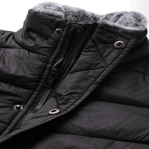 Men's Black Puffer Jacket Stand Collar Button Closure Casual Winter Outerwear Slim Fit Polyester <b>Wadding</b> Regular Length - Product Image 4