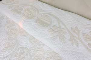 <b>Neutral</b> White Beige Hawaiian Applique Quilt Bedspread Hand Stitched Cotton Bed Cover Custom Coastal Heirloom <b>Bedding</b> For Beds - Product Image 5