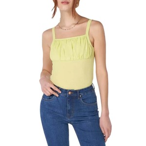 Custom Logo Wholesale Plain <b>Light</b> Yellow Pleated Crop Tank T-Shirt Pleated Chest Design Soft Yellow Summer Streetwear - Product Image 1