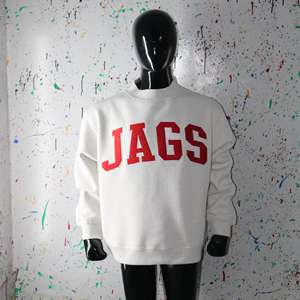 JAGS WHITE <b>Mock</b> <b>Neck</b> Sweatshirt 100% RED Applique Embroidery wide <b>neck</b> Sweatshirt Finer Threads - Product Image 1