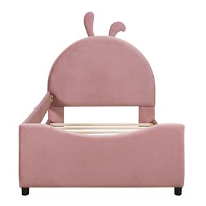 Divano letto imbottito rosa a una piazza e mezza con testiera a forma di orecchie di coniglio per letti per bambini - Product Image 4