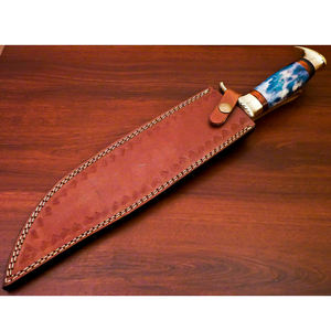 Couteau Bowie artisanal en acier D2 avec manche en os de chameau teinté et étui - Product Image 5