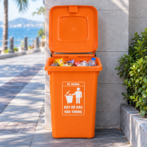 60L Orange <b>Plastic</b> Outdoor Waste Bin Rectangular <b>Dustbin</b> with Lid Portable Large Capacity for Street Mall Garden - Product Image 1