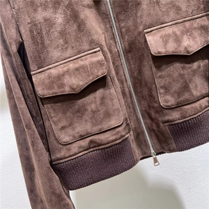 Ready To Ship Men Genuine <b>Suede</b> Brown Leather <b>Jacket</b> Biker Bomber Men Winter <b>Jackets</b> 1 Piece MOQ Double Pocket Design <b>Jacket</b>. - Product Image 6