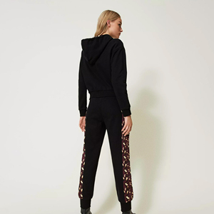 <b>Women</b> Eco-Friendly 100% Cotton Black Trim Zip Hoodie <b>Jogger</b> Pants Two Piece Tracksuit Set Casual Streetwear Outfit - Product Image 2