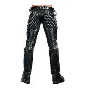 Men's Slim Fit Club Style Leather Biker <b>Trousers</b> Mid Waist Heavyweight Formal Fashion Streetwear <b>Waterproof</b> <b>Breathable</b> Vintage - Product Image 2