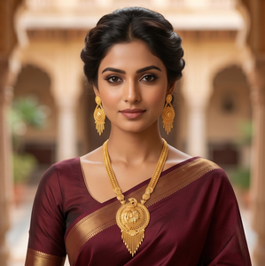 Divyoro - Juego de Collar y Pendientes Clásicos de Oro con Diseño de Pavo Real de Orissa, Joyería Étnica para Mujer, Diseño de Borlas, para Bodas y Fiestas - Product Image 3