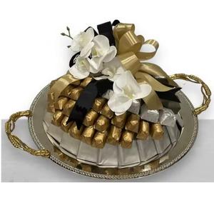 Bandeja de servir dulces de metal dorado de gran calidad, con diseño moderno para exhibir dulces y servir chocolate, al precio más bajo. - Product Image 6
