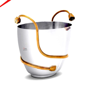 Seau à vin et à glace de qualité supérieure en métal argenté brillant poli, grande forme, avec fleurs plaquées or, design de bar - Product Image 1