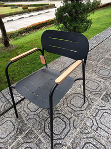 Minimalist <b>Outdoor</b> <b>Chair</b> Metal Frame Wood Armrests Durable Water Resistant - Product Image 6