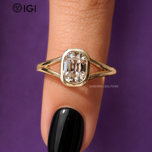 Bague de fiançailles à sangle fendue en diamant de laboratoire de type Old Mine Cut, certifiée IGI, en or massif 14K 18K, fabricant de bijoux de mariage sur mesure - Product Image 1