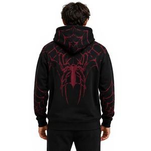 Sweat-shirt à capuche unisexe décontracté épais avec patchwork araignée et applique brodée, 100 % coton molletonné respirant, pull d'automne - Product Image 6