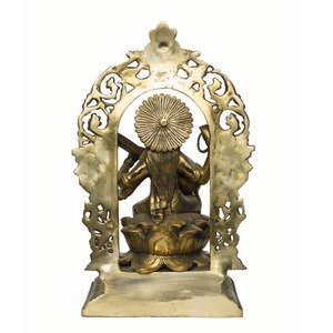 High Quality Handcrafted <b>Gold</b>-Plated Brass Goddess Saraswati <b>Statue</b> Traditional Antique Design for Prayer Rooms Meditation - Product Image 4