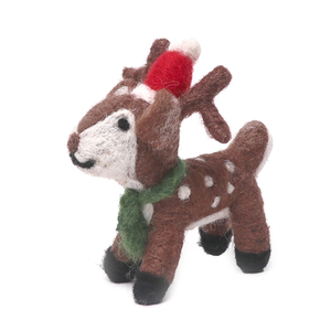 Figura de Reno Navideño Hecha a Mano con Fieltro de Aguja, Adorno Ecológico de Lana con Gorro de Santa Claus y Bufanda para Decoración Navideña del Hogar - Product Image 2