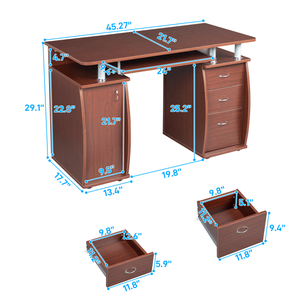 Scrivania per Computer Portatile 55x115x74cm in MDF Color Caffè con 3 Cassetti e Anta, 1 Pezzo - Product Image 2