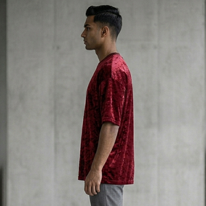เสื้อยืดกำมะหยี่ผู้ชาย แขนสั้น คอกลม สไตล์สตรีทแฟชั่น เสื้อยืดกำมะหยี่น้ำหนักเบา สบายๆ สำหรับผู้ชาย - Product Image 3