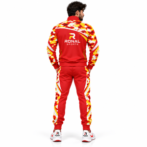 ชุดวอร์มลายพรางสีแดงสำหรับผู้ชาย RONAL SPORTS แขนยาว พิมพ์ลายแบบ Sublimation ชุดออกกำลังกายสไตล์สปอร์ต ทรงปกติสำหรับฤดูใบไม้ร่วง - Product Image 4