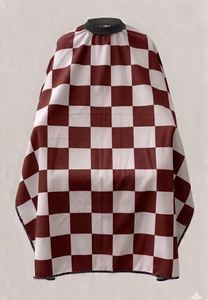 Bata de Barbero Impermeable de Poliéster a Cuadros Marrón y Blanco con Detección de Agujas y Fusión sin Costuras Unisex - Product Image 2