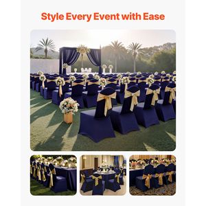 50 Pezzi Coprisedia Blu Navy Elasticizzati in Poliestere Spandex con Fronte Piatto per Matrimoni, Feste, Banchetti, Uffici - Product Image 2