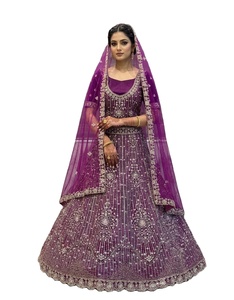 Lehenga Choli de Mariée Luxe Violet avec Broderie Zari Faite Main, en Velours et Tulle Premium, Tenue de Mariage, Taille Personnalisée et Vente en Gros - Product Image 1
