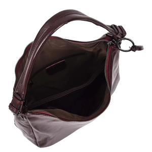 Bolso de Hombro de Cuero Genuino Estilo Vintage para Mujer, Bolso Tipo Hobo Color Borgoña, Bolso Cruzado Informal con Dos Correas y Cierre - Product Image 3