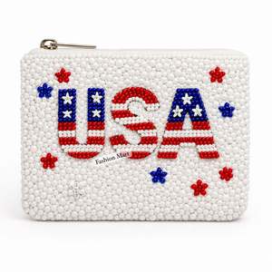 Bolsa de Cosméticos Patriótica con Cuentas Hechas a Mano, Diseño de Bandera de Estados Unidos con Estrellas, Monedero, Bolsa de Regalo para el Día de la Independencia - Product Image 1