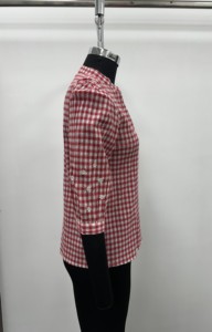 <b>Women's</b> <b>Red</b> Plaid Cotton Mandarin Collar Short <b>Shirt</b> with Embroidery Three Quarter Sleeve Casual Button Down Spring Summer Wear - Product Image 4