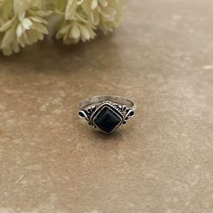 SHYAM JEWELRS 925 Silver Plated Black Onyx Handmade <b>Adjustable</b> <b>Square</b> Gemstone Ring Antique Boho Ethnic Jewelry Rajasthan Unisex - Product Image 1
