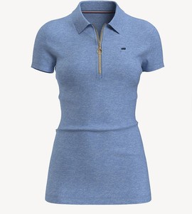 Women's Pink <b>Zip</b> Front <b>Polo</b> Shirt Short Sleeve Solid Color Casual Fit with Embroidered Logo Front - Product Image 2