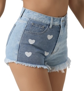 Shorts de Mezclilla de Cintura Alta para Mujer, Shorts Vaqueros con Estampado de Corazón Personalizado, Teñidos en Diferentes Colores - Product Image 2