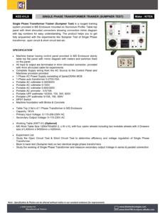 KITEK KEE-01LS Single Phase Transformer <b>Trainer</b> (SUMPNER TEST)-Aluminium & <b>ABS</b> Plastic Electric Powered - Product Image 2
