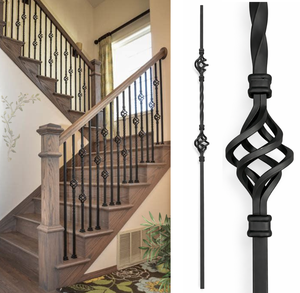 Balaustre de escalera de hierro forjado negro satinado con doble cesta, fabricado con hierro resistente para una durabilidad prolongada y fiable. - Product Image 6