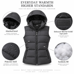 Women's Casual Hooded <b>Puffer</b> <b>Vest</b> Insulated Sleeveless <b>Jacket</b> Wholesale OEM Custom Service premium quality women <b>puffer</b> <b>vest</b> - Product Image 6
