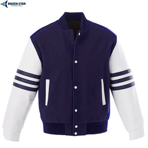 DAIZAN <b>STAR</b> INTERNATIONAL Men Varsity <b>Jacket</b> Canvas Polyester/Cotton Breathable Purple White Sleeve Solid Color Casual Stand - Product Image 6