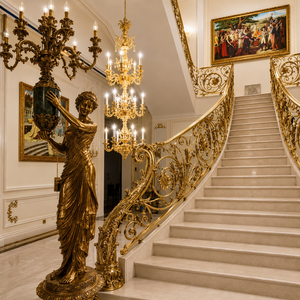 Barandilla de Escalera de Lujo en Oro, Balaustrada Curva Ornamentada, Pasamanos de Mármol para Escaleras, Diseño Interior para Mansiones, Villas y Hoteles - Product Image 3