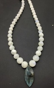 Natural White Rainbow Moonstone Jewelry Gemstone Necklace with <b>Labradorite</b> Marquise <b>pendant</b> Gemstone - Product Image 2