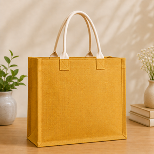 Sac fourre-tout en jute jaune avec fleurs brodées, grande taille, sac de shopping à porter à la main - Product Image 6