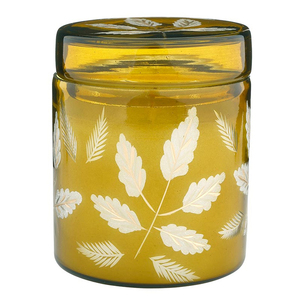 Vela aromática de hoja verde de diseño en recipiente de vidrio con tapa para decoración interior del hogar de primera calidad - Product Image 1