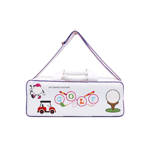 Sac de voyage en toile sur le thème du golf avec fermeture éclair, blanc, vert, jaune, design brodé, sac de sport personnalisé fait main - Product Image 4