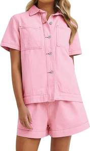 Conjunto de 2 piezas de mezclilla para mujer: Top sin mangas con botones y pantalones cortos de pierna ancha a juego - Product Image 3