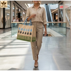 Custom Printed Natural Jute Grocery Shopping Tote with PP Lamination Cotton Handles Wholesale Bulk OEM Private Label 31x27x16 cm - Product Image 4