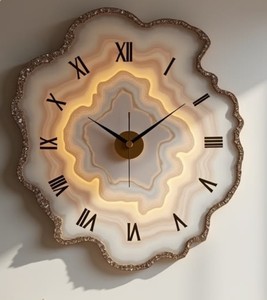 Horloge murale analogique en agate naturelle polie avec motif abstrait et géométrique, design d'art moderne pour la maison et le bureau - Product Image 6