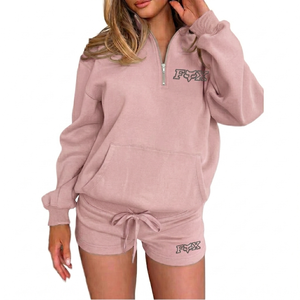 Women Everyday <b>Shorts</b> Set Half Zip <b>Lounge</b> Breathable Full Sleeves Cozy Summer <b>Shorts</b> Set Casual Wear - Product Image 2