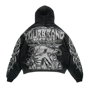 ชุดเซ็ตฤดูร้อนสีดำสำหรับผู้ชาย ลายโลโก้แบบกำหนดเอง สไตล์วินเทจ Y2K ลายกราฟิกหัวกะโหลก กางเกงขายาวทรงกว้าง ผ้าคอตตอนหนานุ่ม ชุดลำลองแนวสตรีทแวร์ - Product Image 4