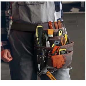 Professional Leather Tool Belt With 15-19 Pockets Adjustable Waist Bag Multi Compartment Brown Universal Tool Storage - Product Image 1