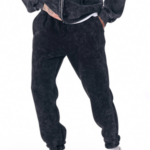 Conjunto Deportivo para Hombre, Estilo Acid Wash, Sudadera con Capucha y Cierre Completo, Pantalones Holgados, 100% Algodón - Product Image 5