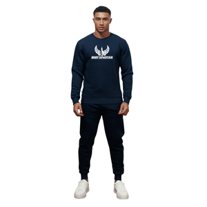 Conjunto de sudadera con cuello redondo y pantalones deportivos azul marino para hombre, ropa deportiva informal, conjunto de chándal para entrenamiento - Product Image 1