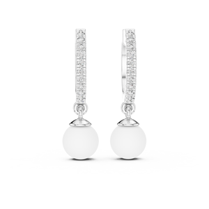 Pendientes de Aro con Diamantes y Perlas, Plata de Ley, Certificados por IGI, Joyería de Lujo para Regalo de Aniversario o Fiesta - Product Image 1