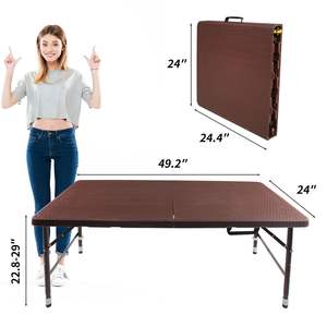 Table pliante portable de 4 pieds en rotin tressé marron pour une utilisation en intérieur et en extérieur - Product Image 2