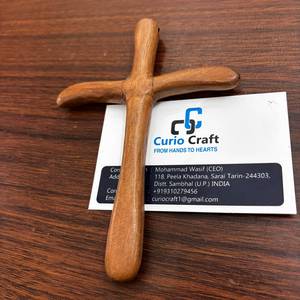 Vintage Style Wooden Cross Pendant Handmade Natural Wooden and Bone Christian Cross by Curio Craft - Product Image 1